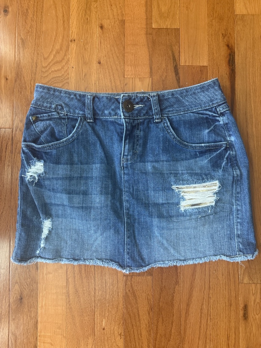 Elle Blue Distressed Denim Mini Skirt